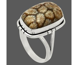 Flower Fossil Coral Ring size-9 SDR234528 R-1012, 11x17 mm