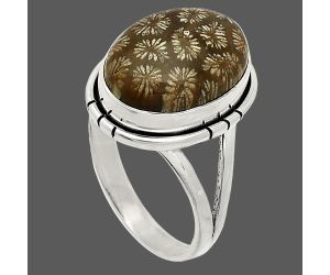 Flower Fossil Coral Ring size-8.5 SDR234542 R-1012, 11x15 mm