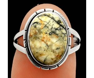 Authentic White Buffalo Turquoise Nevada Ring size-6 SDR234573 R-1012, 10x14 mm