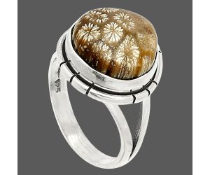 Flower Fossil Coral Ring size-6 SDR234596 R-1012, 12x12 mm