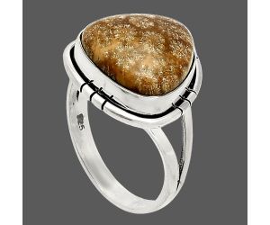 Flower Fossil Coral Ring size-8 SDR234638 R-1012, 14x14 mm