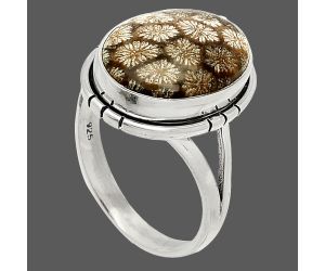 Flower Fossil Coral Ring size-9 SDR234648 R-1012, 12x16 mm