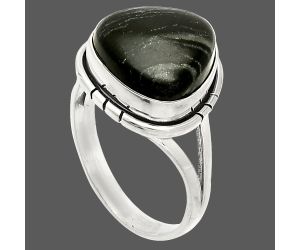 Silver Leaf Obsidian Ring size-9 SDR234654 R-1012, 13x13 mm