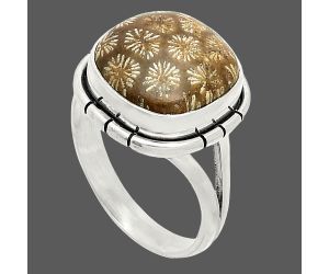 Flower Fossil Coral Ring size-7 SDR234704 R-1012, 12x12 mm