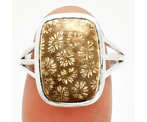 Flower Fossil Coral Ring size-9 SDR234749 R-1006, 11x16 mm