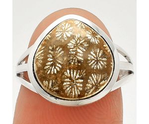 Flower Fossil Coral Ring size-7 SDR234763 R-1006, 13x13 mm