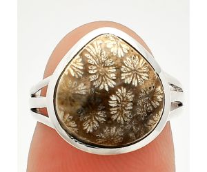 Flower Fossil Coral Ring size-6 SDR234821 R-1006, 12x13 mm