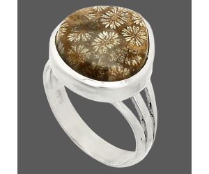 Flower Fossil Coral Ring size-6 SDR234821 R-1006, 12x13 mm