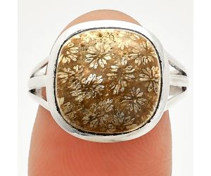 Flower Fossil Coral Ring size-8 SDR234839 R-1006, 13x13 mm