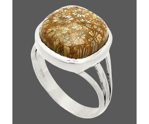Flower Fossil Coral Ring size-8 SDR234839 R-1006, 13x13 mm