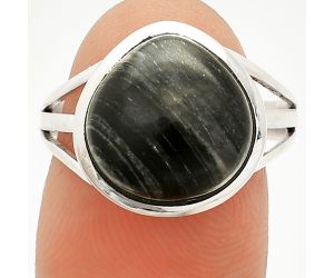 Silver Leaf Obsidian Ring size-8 SDR234871 R-1006, 12x12 mm