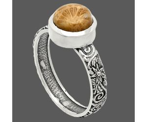 Flower Fossil Coral Ring size-9 SDR235041 R-1061, 8x8 mm