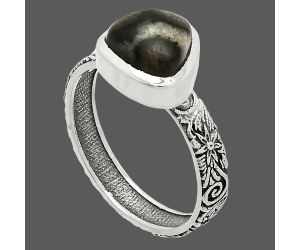 Black Flower Fossil Coral Ring size-9 SDR235059 R-1061, 9x9 mm