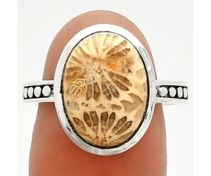 Flower Fossil Coral Ring size-9 SDR235099 R-1060, 11x15 mm