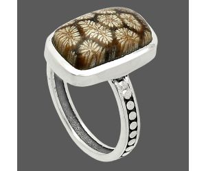 Flower Fossil Coral Ring size-8 SDR235129 R-1060, 10x15 mm