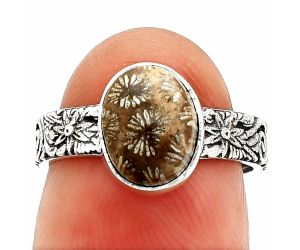 Flower Fossil Coral Ring size-6 SDR235266 R-1055, 7x9 mm