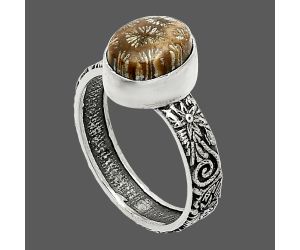 Flower Fossil Coral Ring size-6 SDR235266 R-1055, 7x9 mm