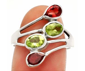 Peridot and Garnet Ring size-9 SDR235475 R-1053, 4x6 mm
