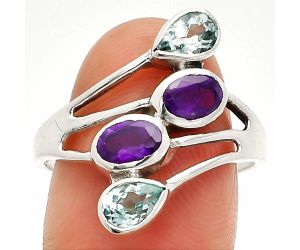 African Amethyst and Sky Blue Topaz Ring size-9.5 SDR235476 R-1053, 4x6 mm