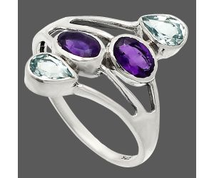 African Amethyst and Sky Blue Topaz Ring size-9.5 SDR235477 R-1053, 4x6 mm
