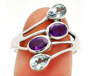 African Amethyst and Sky Blue Topaz Ring size-9.5 SDR235478 R-1053, 4x6 mm