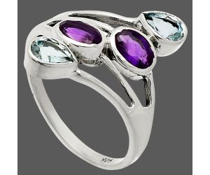 African Amethyst and Sky Blue Topaz Ring size-9.5 SDR235478 R-1053, 4x6 mm