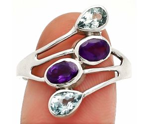 African Amethyst and Sky Blue Topaz Ring size-10 SDR235479 R-1053, 4x6 mm