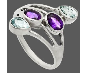 African Amethyst and Sky Blue Topaz Ring size-10 SDR235479 R-1053, 4x6 mm