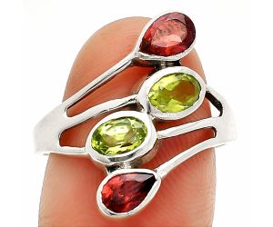 Peridot and Garnet Ring size-9 SDR235480 R-1053, 4x6 mm