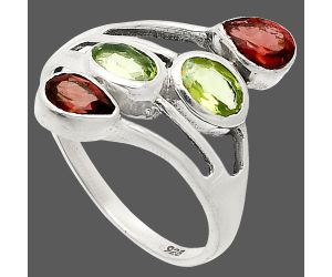 Peridot and Garnet Ring size-9 SDR235480 R-1053, 4x6 mm