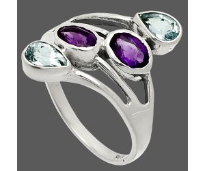 African Amethyst and Sky Blue Topaz Ring size-9 SDR235484 R-1053, 4x6 mm