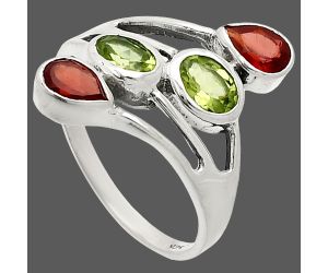 Peridot and Garnet Ring size-9 SDR235488 R-1053, 4x6 mm