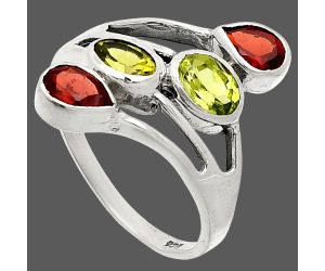 Peridot and Garnet Ring size-9 SDR235489 R-1053, 4x6 mm