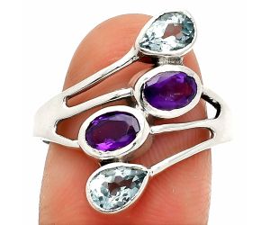 African Amethyst and Sky Blue Topaz Ring size-9 SDR235490 R-1053, 4x6 mm