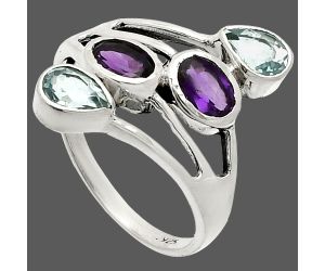 African Amethyst and Sky Blue Topaz Ring size-9 SDR235490 R-1053, 4x6 mm