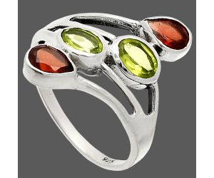 Peridot and Garnet Ring size-9 SDR235494 R-1053, 4x6 mm