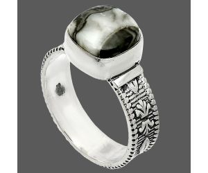 Mexican Cabbing Fossil Ring size-8 SDR235514 R-1058, 9x9 mm