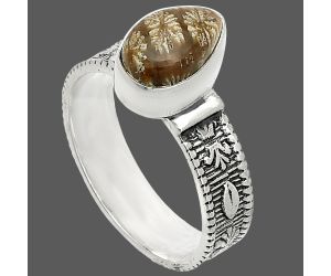 Flower Fossil Coral Ring size-9 SDR235522 R-1058, 7x10 mm