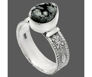 Snow Flake Obsidian Ring size-8 SDR235570 R-1058, 7x10 mm