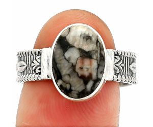 Crinoid Fossil Coral Ring size-9 SDR235599 R-1058, 9x12 mm