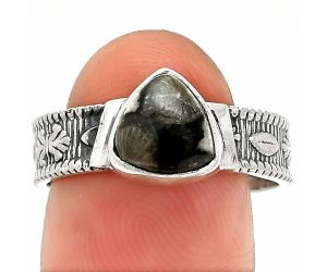 Black Flower Fossil Coral Ring size-9 SDR235602 R-1058, 8x8 mm