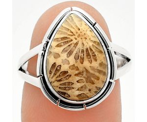 Flower Fossil Coral Ring size-8 SDR235724 R-1012, 10x15 mm