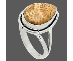 Flower Fossil Coral Ring size-8 SDR235724 R-1012, 10x15 mm