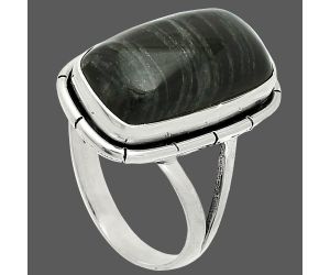 Silver Leaf Obsidian Ring size-10 SDR235725 R-1012, 11x19 mm