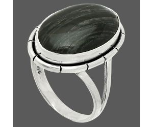 Silver Leaf Obsidian Ring size-10 SDR235726 R-1012, 12x19 mm