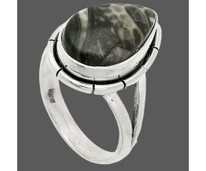 Mexican Cabbing Fossil Ring size-6.5 SDR235734 R-1012, 10x15 mm