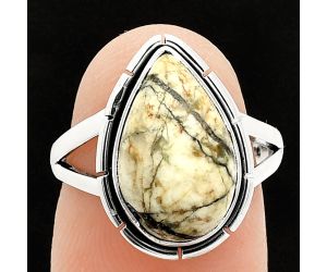 Authentic White Buffalo Turquoise Nevada Ring size-6.5 SDR235739 R-1012, 9x15 mm
