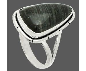 Silver Leaf Obsidian Ring size-9 SDR235755 R-1012, 12x19 mm