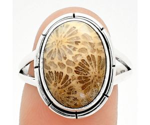 Flower Fossil Coral Ring size-9 SDR235786 R-1012, 11x15 mm