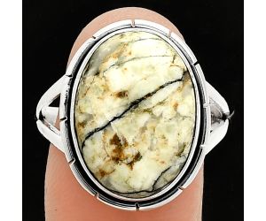 Authentic White Buffalo Turquoise Nevada Ring size-10 SDR235794 R-1012, 13x18 mm